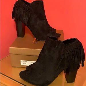 Brand new fringe peep toe booties
